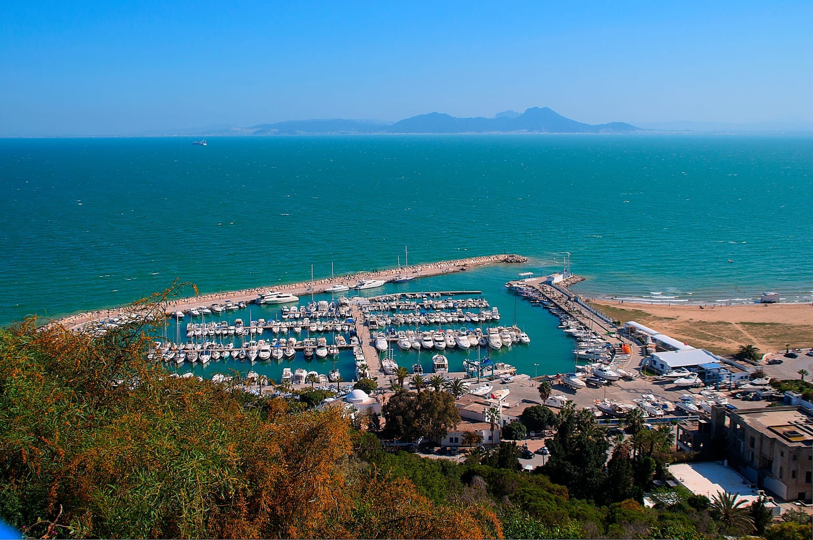 Fishing and pleasure boats moored at the marina below Sidi Bou Said